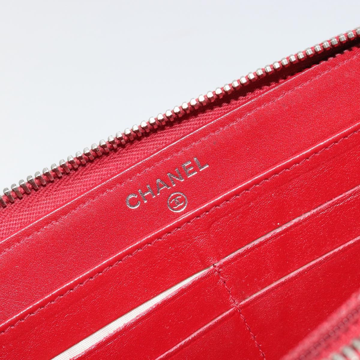 CHANEL Matelasse Long Wallet Caviar Skin Red Silver CC