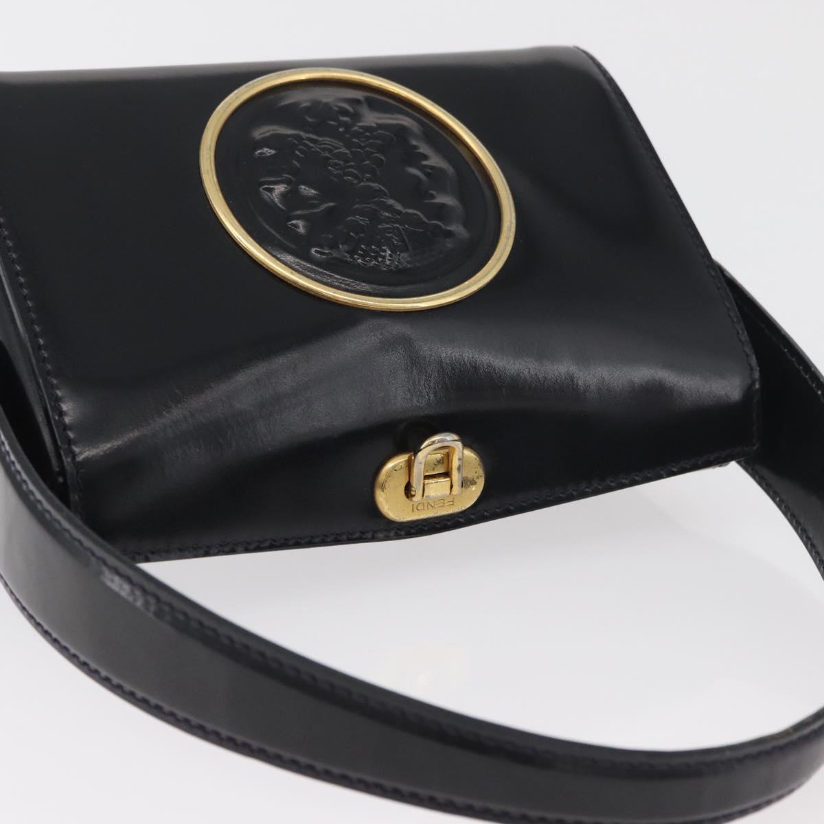 FENDI Hand Bag Leather Black Gold
