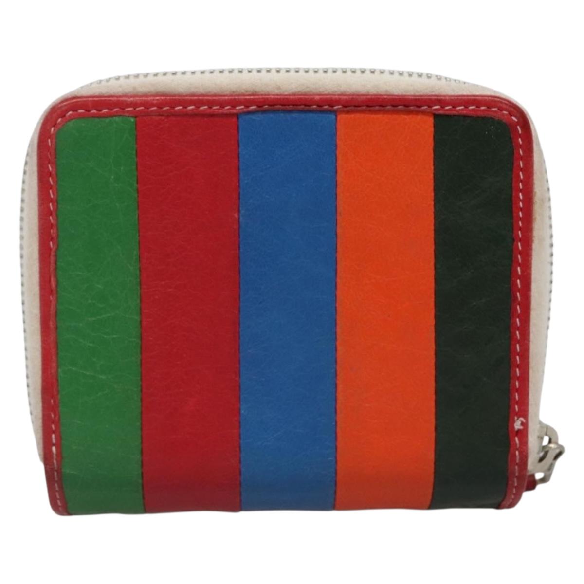 BALENCIAGA Bifold Wallet Leather Multicolor Red Silver