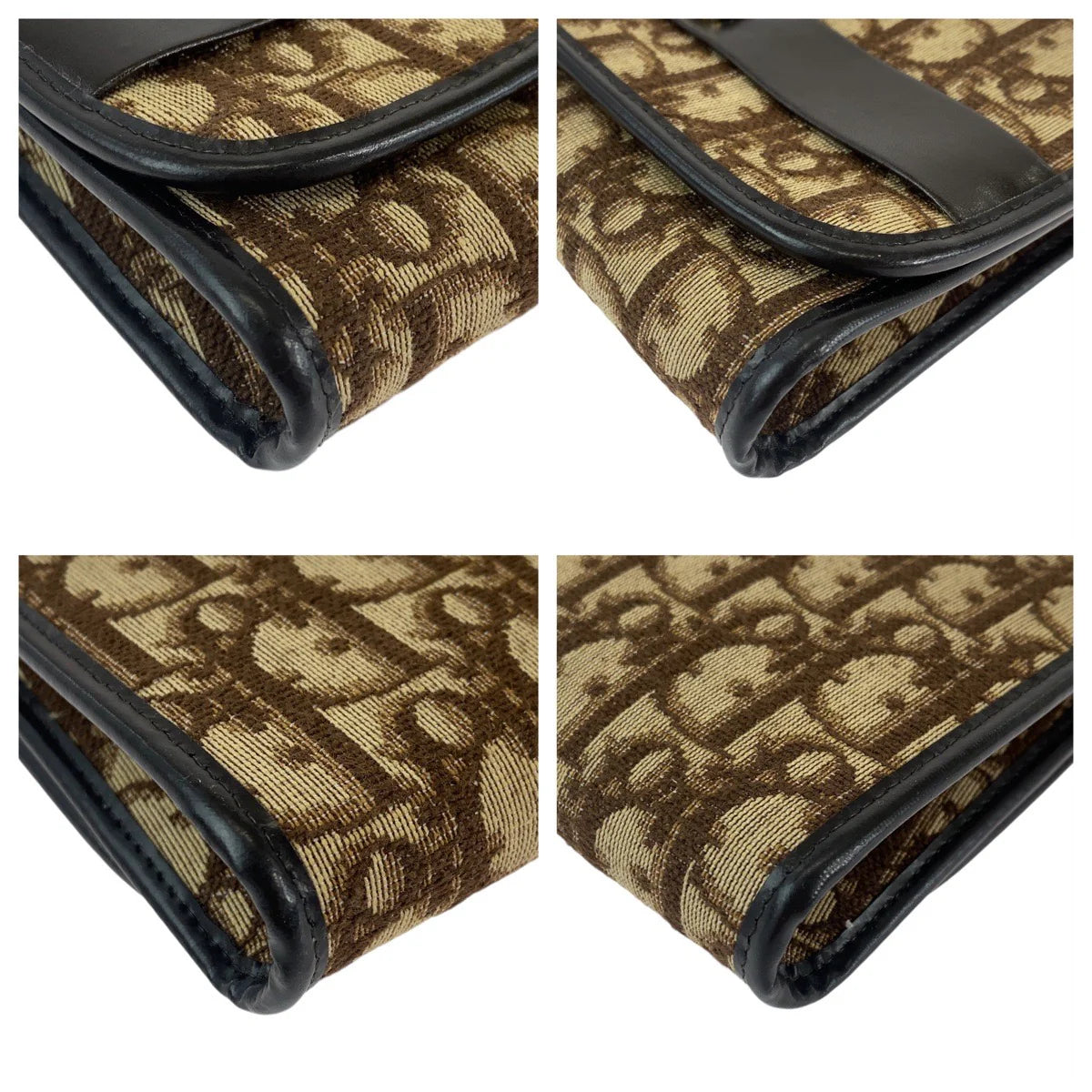 DIOR Canvas Shoulder Wallet on Chain Brown Beige Trotter Women Used Authentic