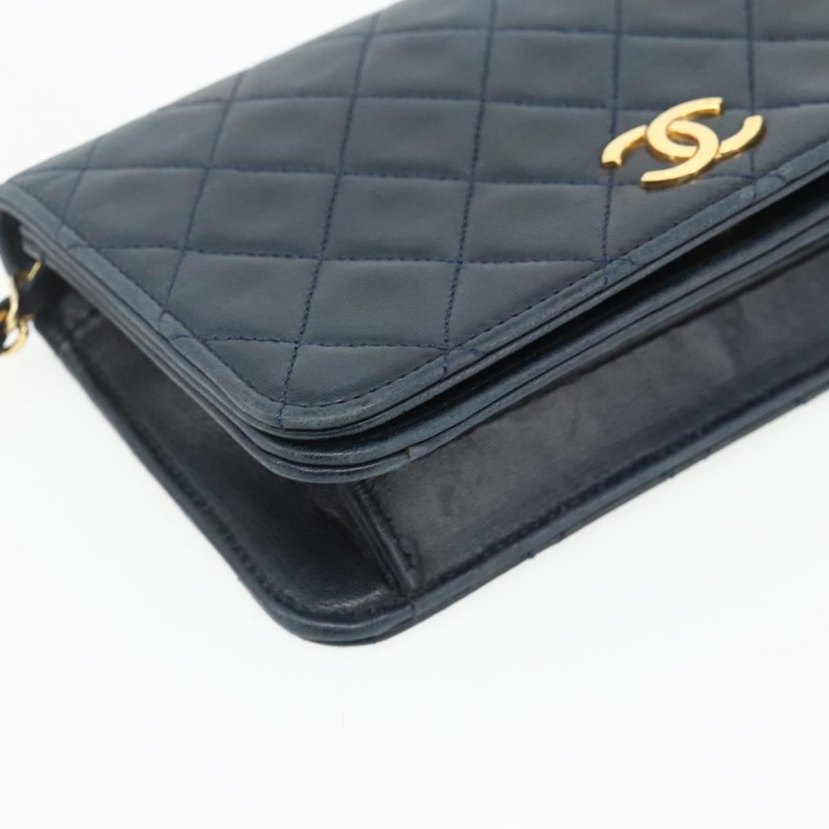 CHANEL Push Lock Chain Shoulder Bag Lambskin Navy Gold CC