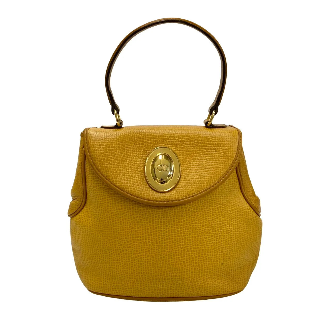 DIOR Top Handle Handbag Yellow Leather CD Metal Logo