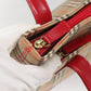 BURBERRY Nova Check Hand Bag Canvas Red Beige Gold