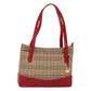 BURBERRY Nova Check Hand Bag Canvas Red Beige Gold