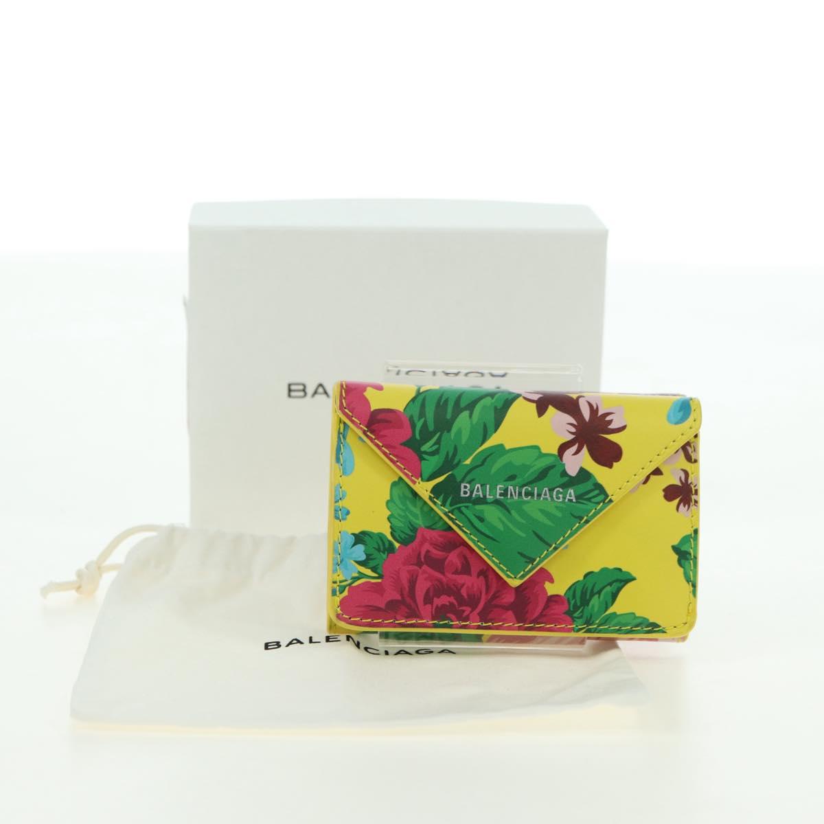 BALENCIAGA Mini Wallet Trifold Leather Yellow Silver