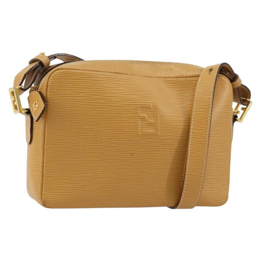 FENDI Shoulder Bag Leather Beige Gold