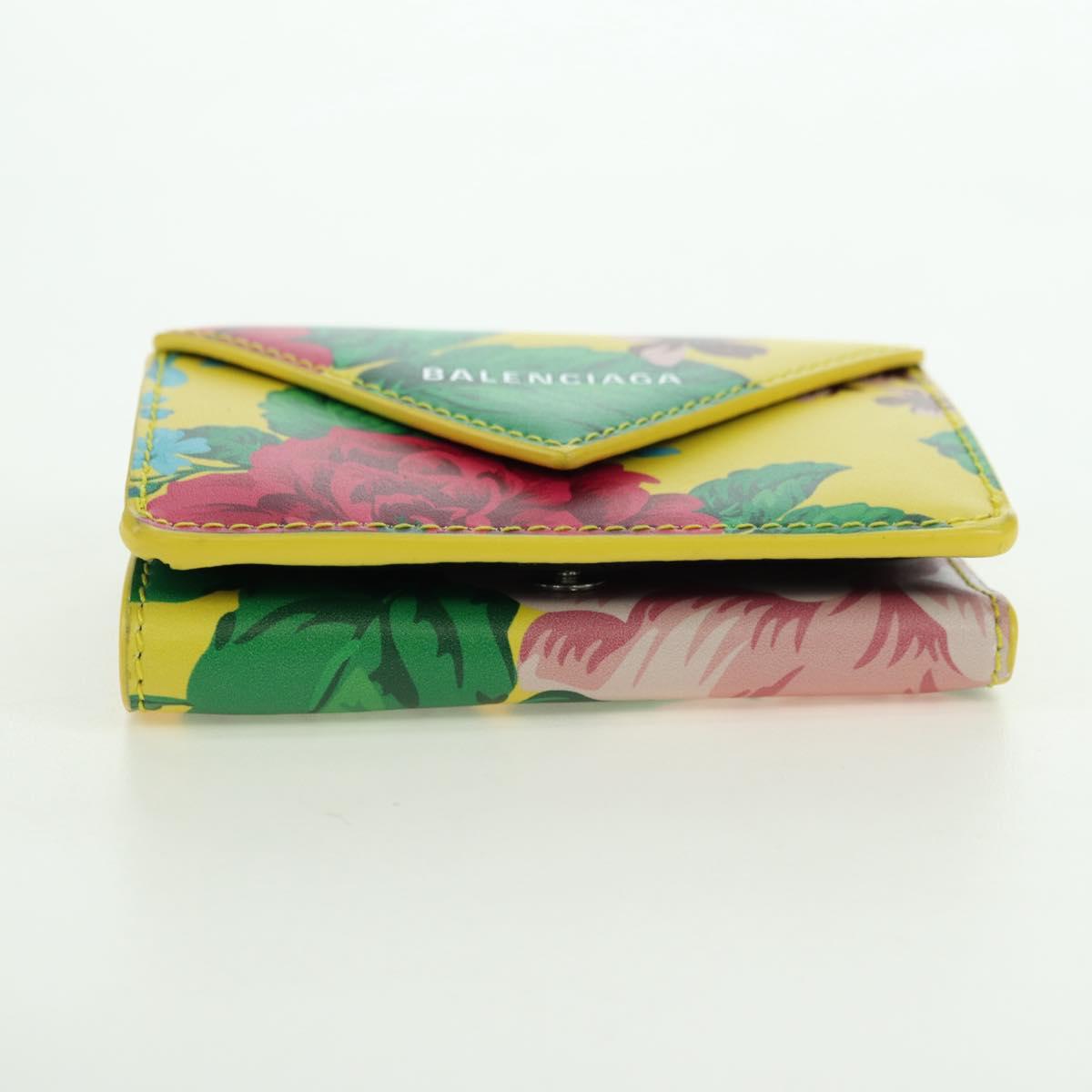 BALENCIAGA Mini Wallet Trifold Leather Yellow Silver
