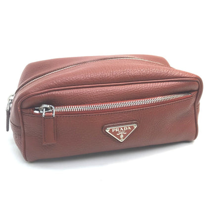 PRADA Pouch leather Red Triangle With logo Women Used Authentic