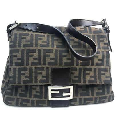 FENDI Shoulder Bag Canvas / leather Brown Zucca FF pattern Mamma Bucket Women Used Authentic