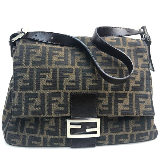 FENDI Shoulder Bag Canvas / leather Brown Zucca FF pattern Mamma Bucket Women Used Authentic