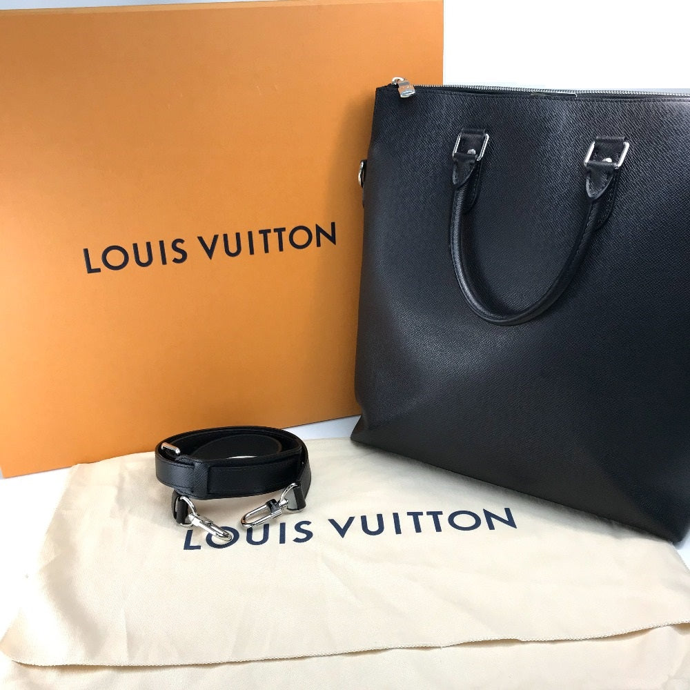 LOUIS VUITTON Handbag M33433 Taiga Leather Black x Silver Metal Taiga Anton Tote