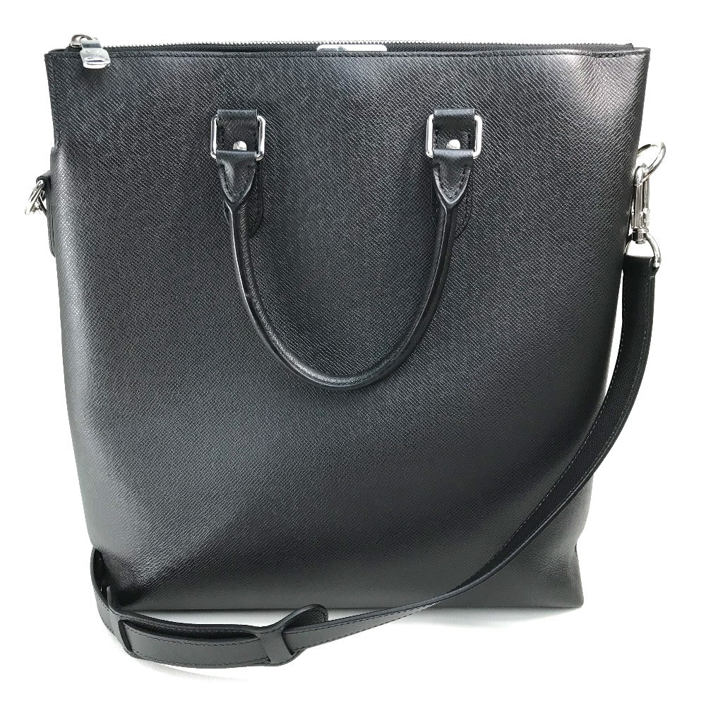 LOUIS VUITTON Handbag M33433 Taiga Leather Black x Silver Metal Taiga Anton Tote