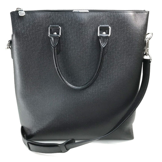 LOUIS VUITTON Handbag M33433 Taiga Leather Black x Silver Metal Taiga Anton Tote