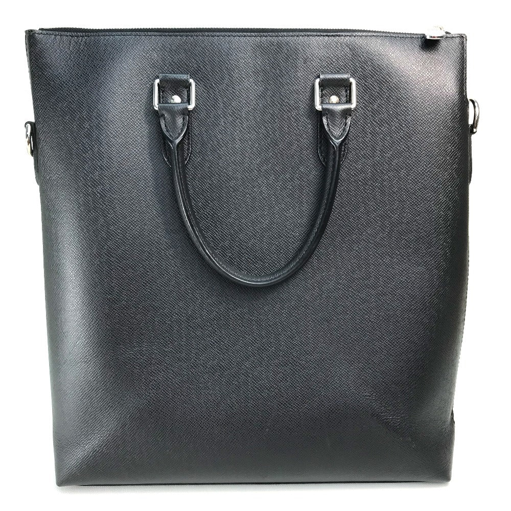 LOUIS VUITTON Handbag M33433 Taiga Leather Black x Silver Metal Taiga Anton Tote