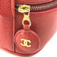 CHANEL Handbag Caviar skin Red x Gold Metal CC COCO Mark Horizontal Cosmetics Pouch Women Used Authentic