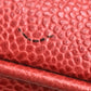 CHANEL Handbag Caviar skin Red x Gold Metal CC COCO Mark Horizontal Cosmetics Pouch Women Used Authentic