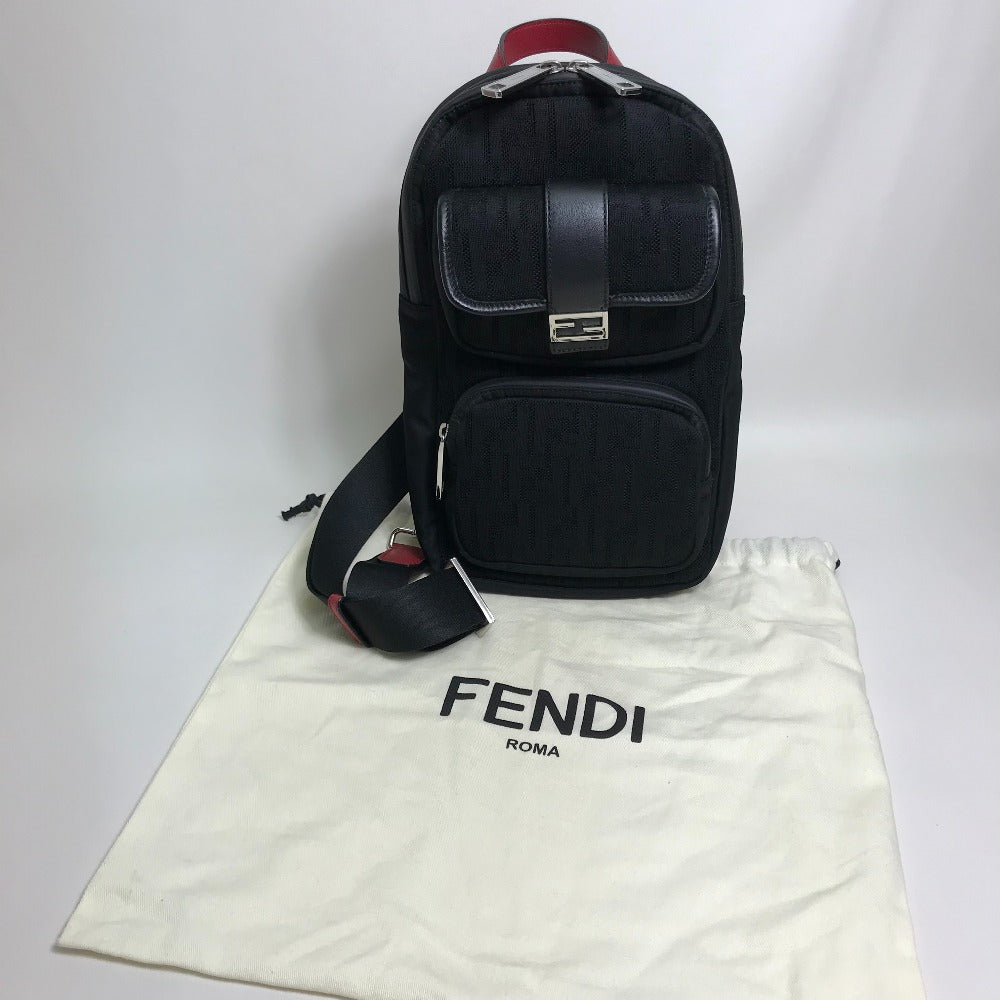 FENDI Shoulder Bag 7VZ049 Fabric / Leather Black / red Belt bag Zucca FF pattern mens Used Authentic