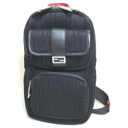 FENDI Shoulder Bag 7VZ049 Fabric / Leather Black / red Belt bag Zucca FF pattern mens Used Authentic