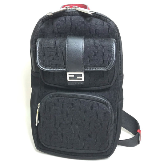 FENDI Shoulder Bag 7VZ049 Fabric / Leather Black / red Belt bag Zucca FF pattern mens Used Authentic