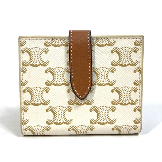 CELINE Folded wallet PVC / Leather White / brown Macadam Triomphe Wallet Women Used Authentic
