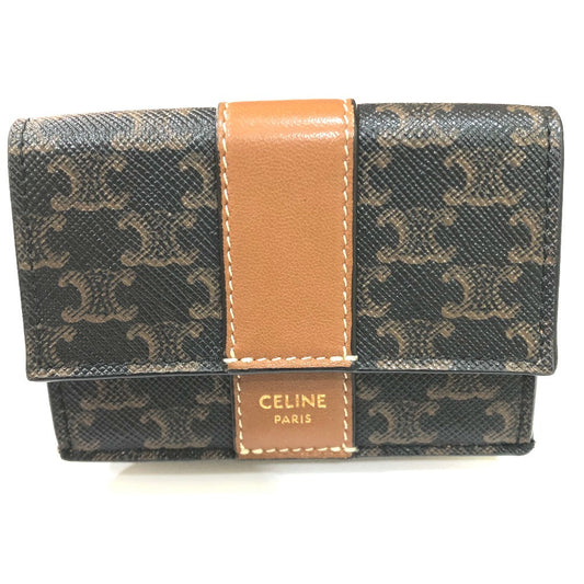 CELINE Trifold wallet PVC / Leather Brown Triomphe Small trifold Women Used Authentic