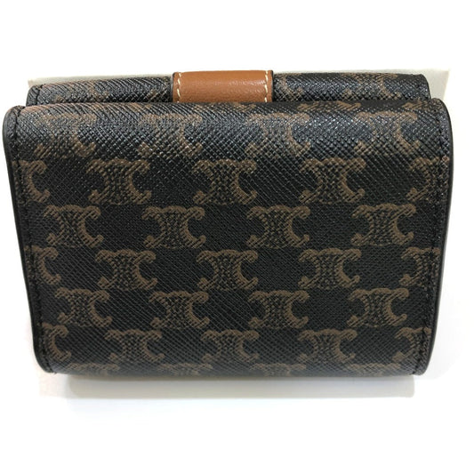 CELINE Trifold wallet PVC / Leather Brown Triomphe Small trifold Women Used Authentic