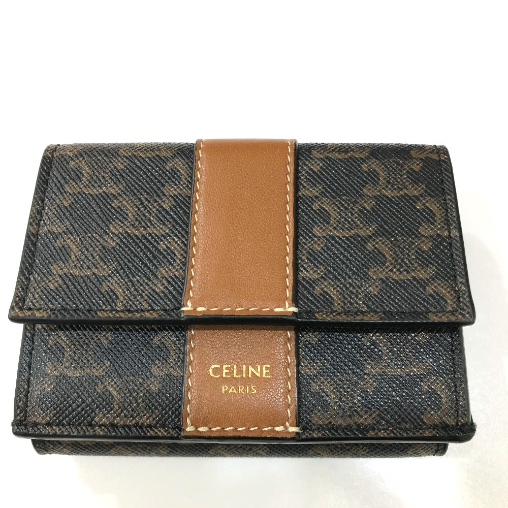 CELINE Trifold wallet PVC / Leather Brown Triomphe Small trifold Women Used Authentic