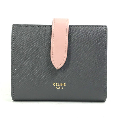 CELINE Trifold wallet 10H263BRU.10GV leather Gray x pink By color Small strap wallet Women Used Authentic