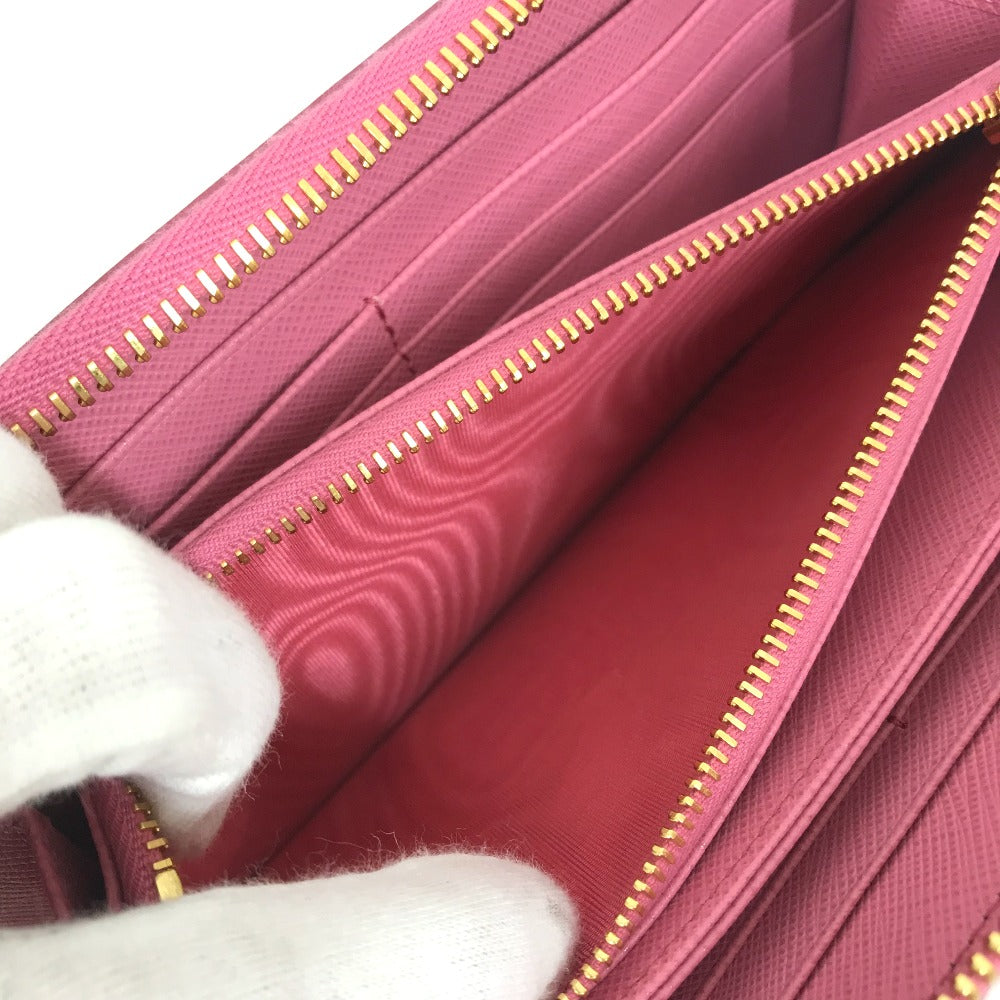 PRADA Long Wallet Purse 1ML506 saffiano leather pink logo Saffiano Shine Women Used Authentic