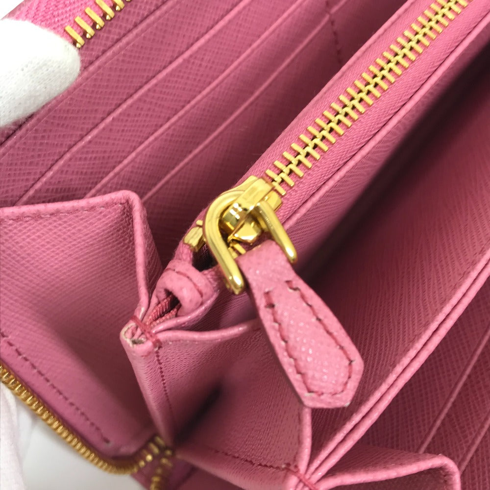 PRADA Long Wallet Purse 1ML506 saffiano leather pink logo Saffiano Shine Women Used Authentic
