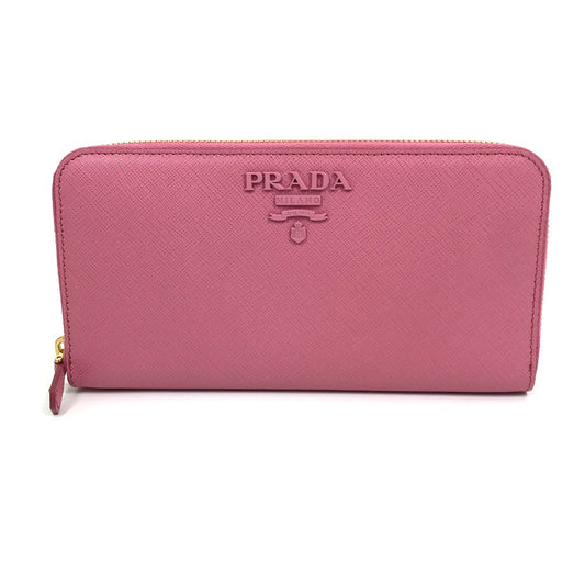 PRADA Long Wallet Purse 1ML506 saffiano leather pink logo Saffiano Shine Women Used Authentic
