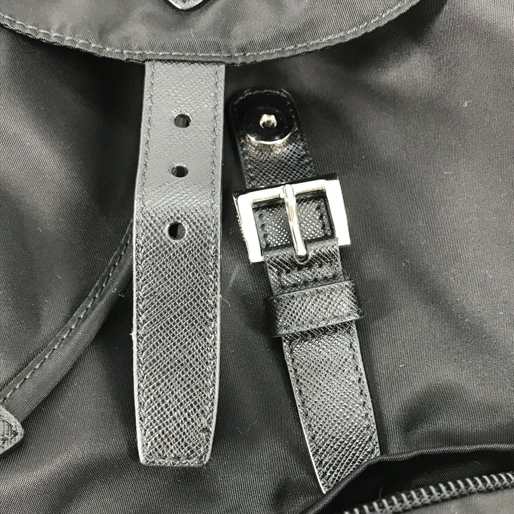 PRADA Backpack 1BZ032 Nylon / leather black With logo Triangle logo plate Women Secondhand Authentic
