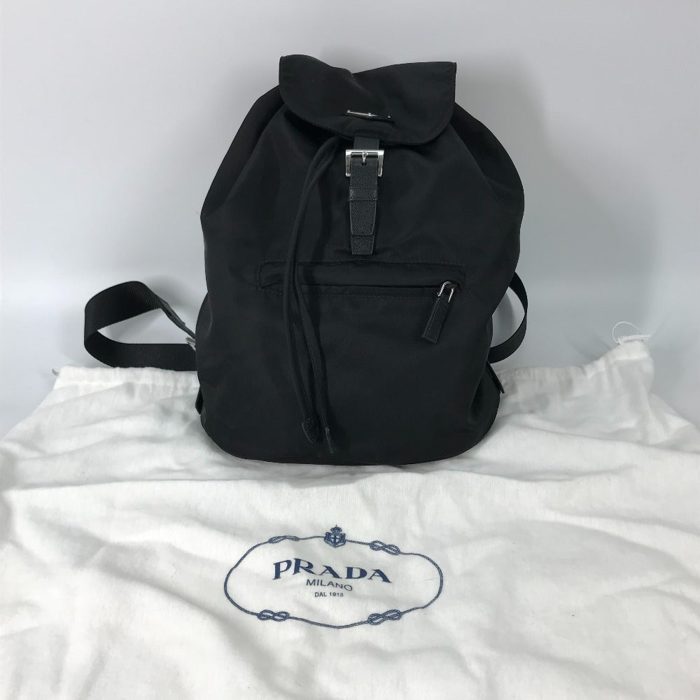 PRADA Backpack 1BZ032 Nylon / leather black With logo Triangle logo plate Women Secondhand Authentic