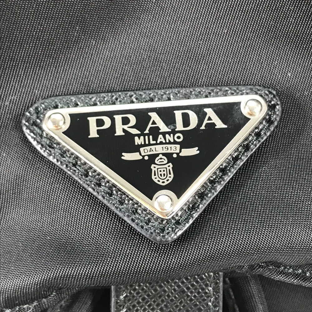 PRADA Backpack 1BZ032 Nylon / leather black With logo Triangle logo plate Women Secondhand Authentic