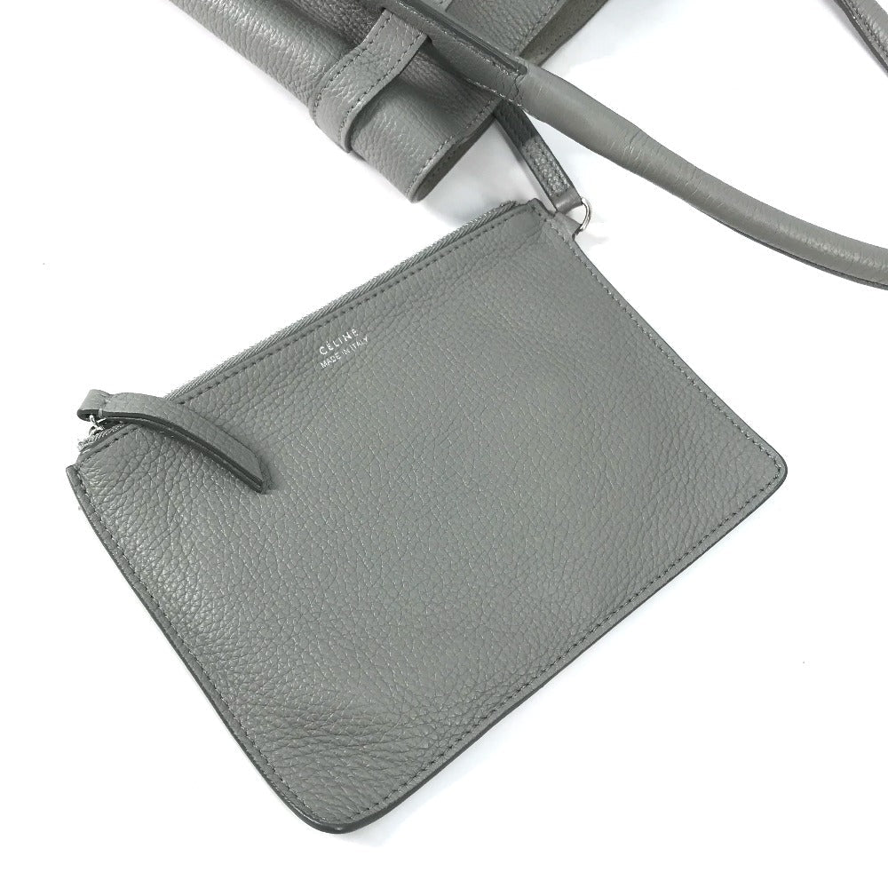 CELINE Handbag 187243 leather gray Shoulder bag with pouch Big bag Bucket Women Used Authentic
