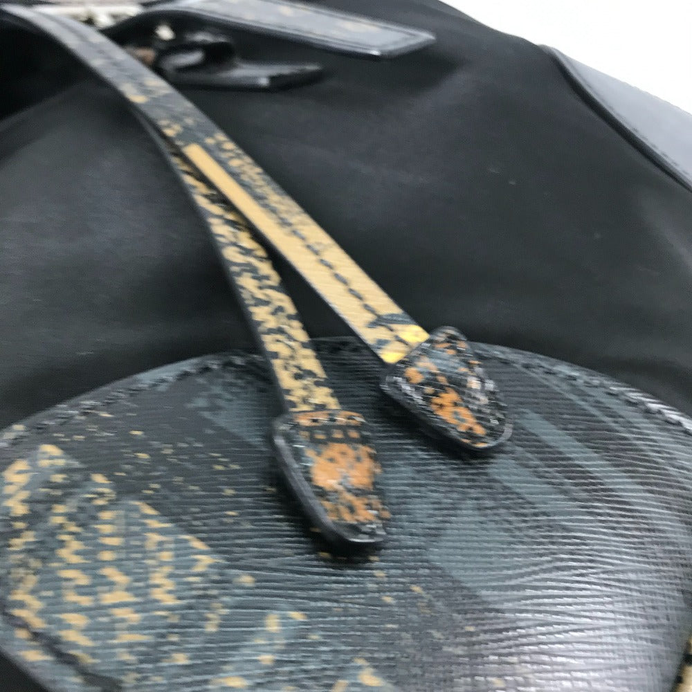 PRADA Backpack 1BZ038 Nylon / leather black Triangle logo plate check mens Used Authentic
