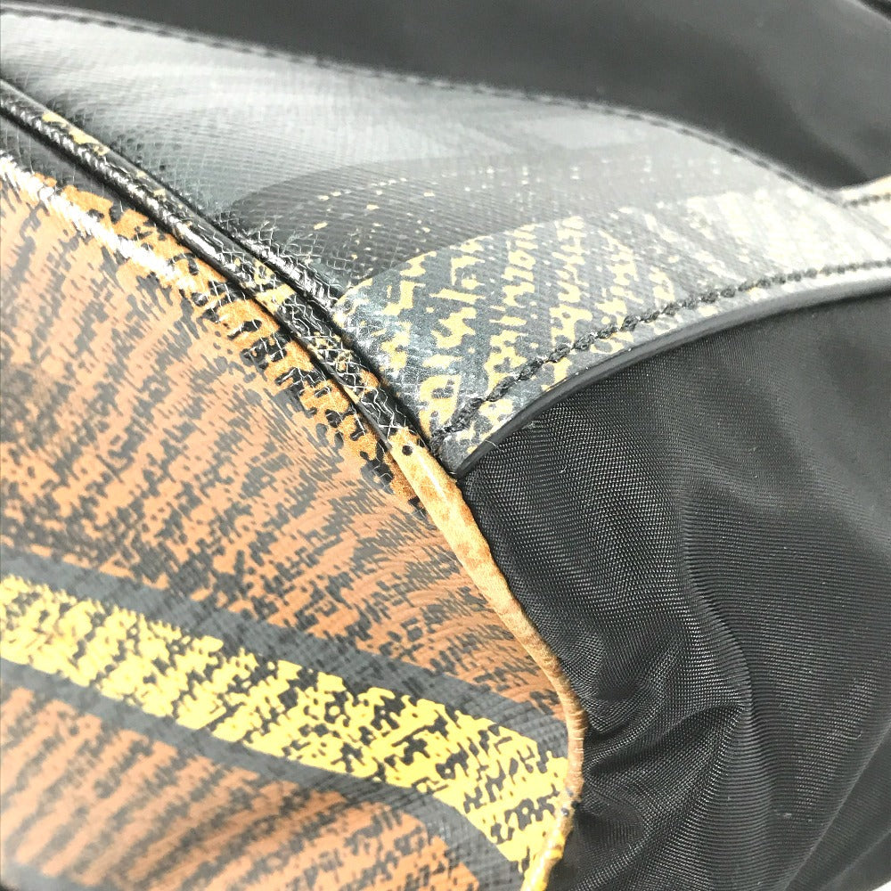 PRADA Backpack 1BZ038 Nylon / leather black Triangle logo plate check mens Used Authentic