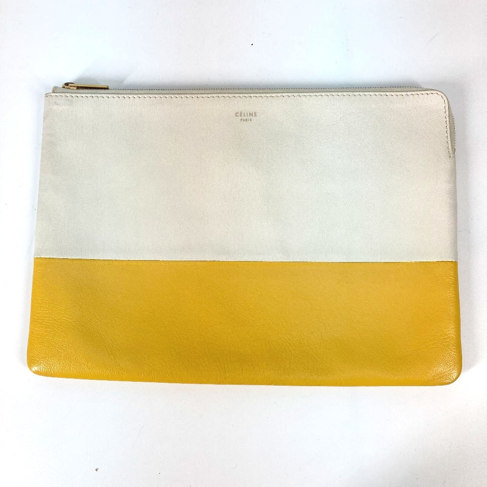 CELINE Clutch bag leather White x yellow By color Women Used Authentic