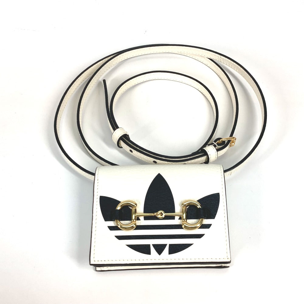 GUCCI Folded wallet 702248 leather white adidas adidas collaboration Horsebit mens Used Authentic