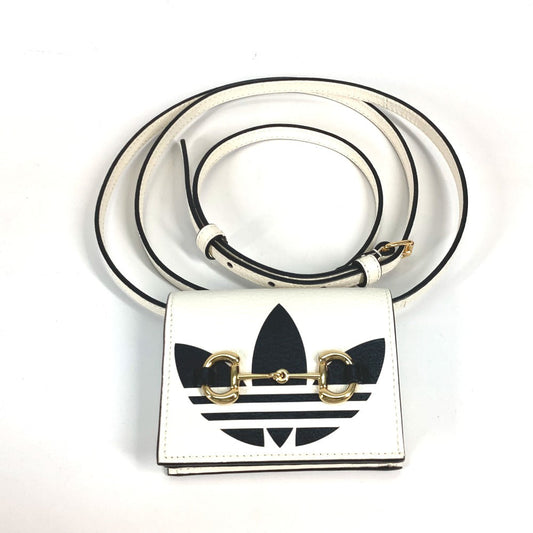 GUCCI Folded wallet 702248 leather white adidas adidas collaboration Horsebit mens Used Authentic