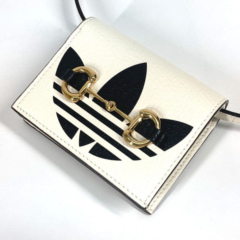 GUCCI Folded wallet 702248 leather white adidas adidas collaboration Horsebit mens Used Authentic