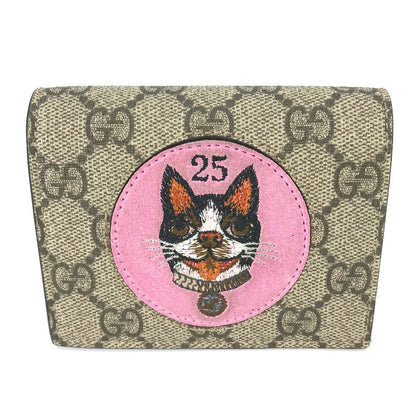 GUCCI Folded wallet 506277 GG Supreme Canvas Beige x pink GG Supreme BOSCO BOSCO applique dog Women Used Authentic