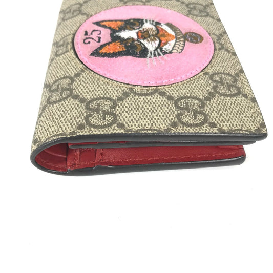 GUCCI Folded wallet 506277 GG Supreme Canvas Beige x pink GG Supreme BOSCO BOSCO applique dog Women Used Authentic