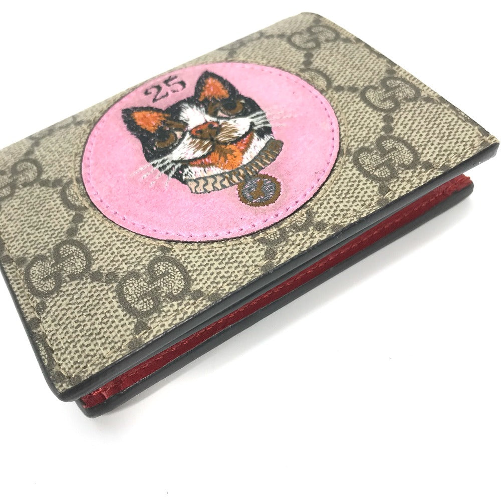 GUCCI Folded wallet 506277 GG Supreme Canvas Beige x pink GG Supreme BOSCO BOSCO applique dog Women Used Authentic