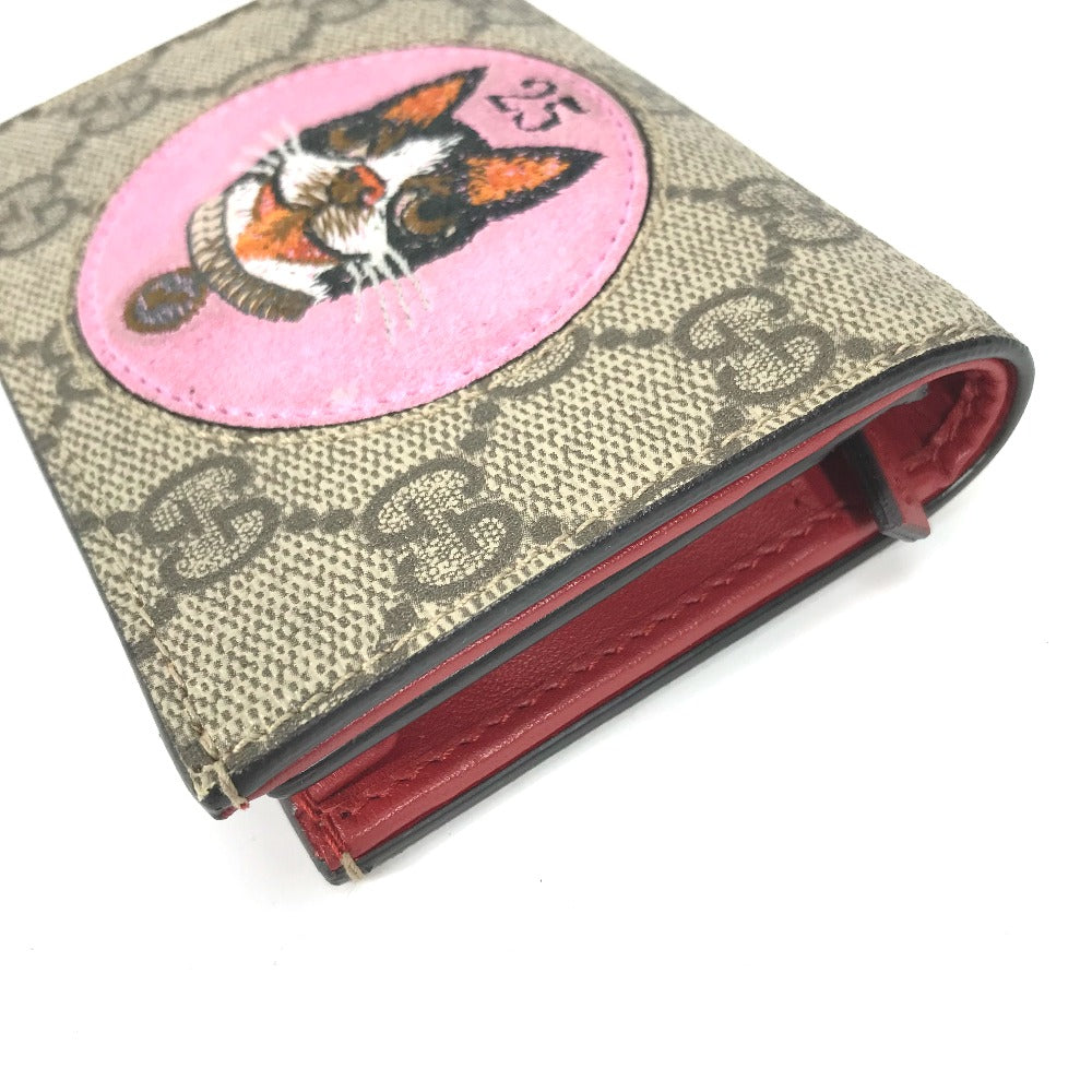 GUCCI Folded wallet 506277 GG Supreme Canvas Beige x pink GG Supreme BOSCO BOSCO applique dog Women Used Authentic