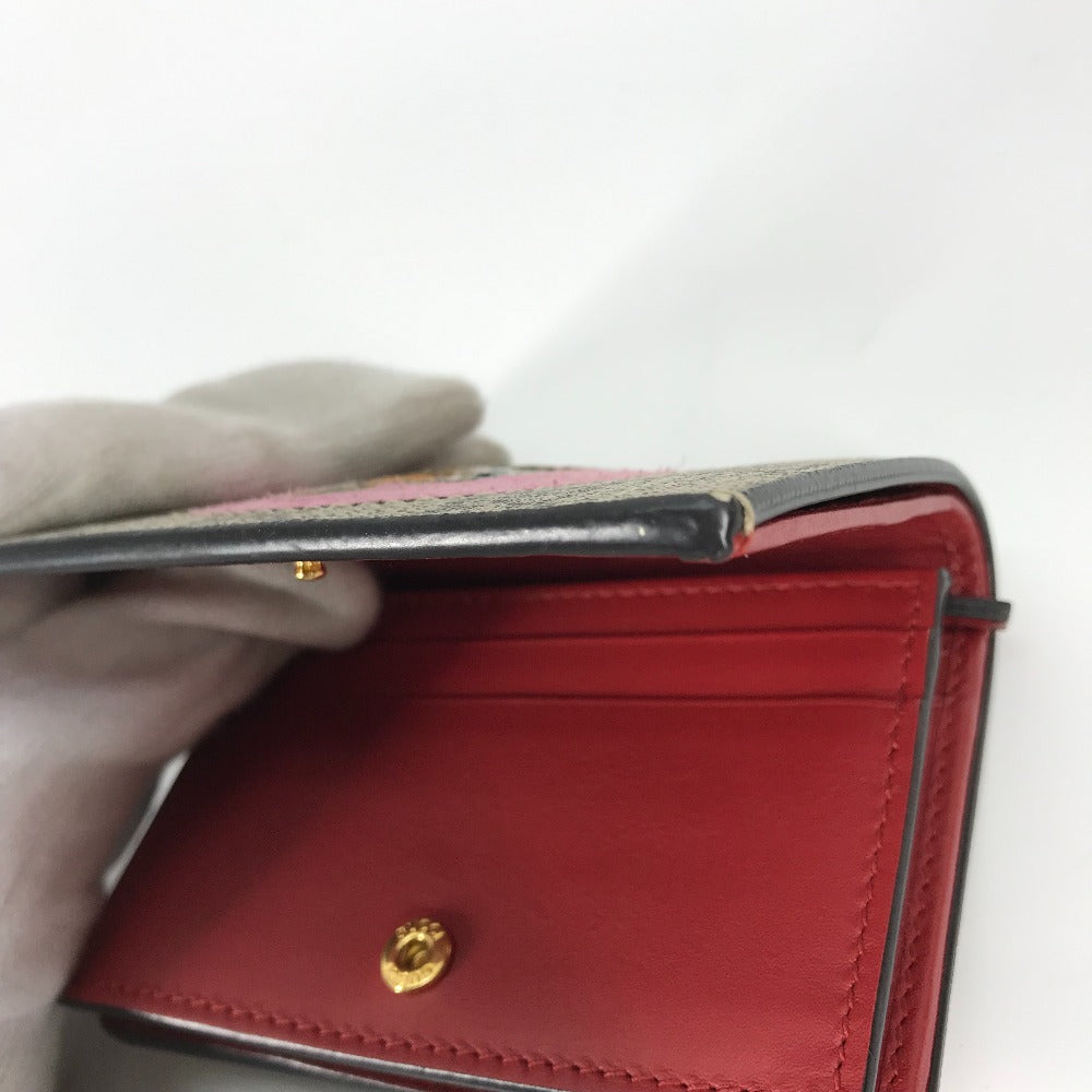 GUCCI Folded wallet 506277 GG Supreme Canvas Beige x pink GG Supreme BOSCO BOSCO applique dog Women Used Authentic