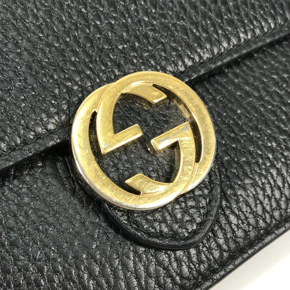 GUCCI Shoulder Bag 510314 leather black Interlocking G Chain wallet Women Used Authentic