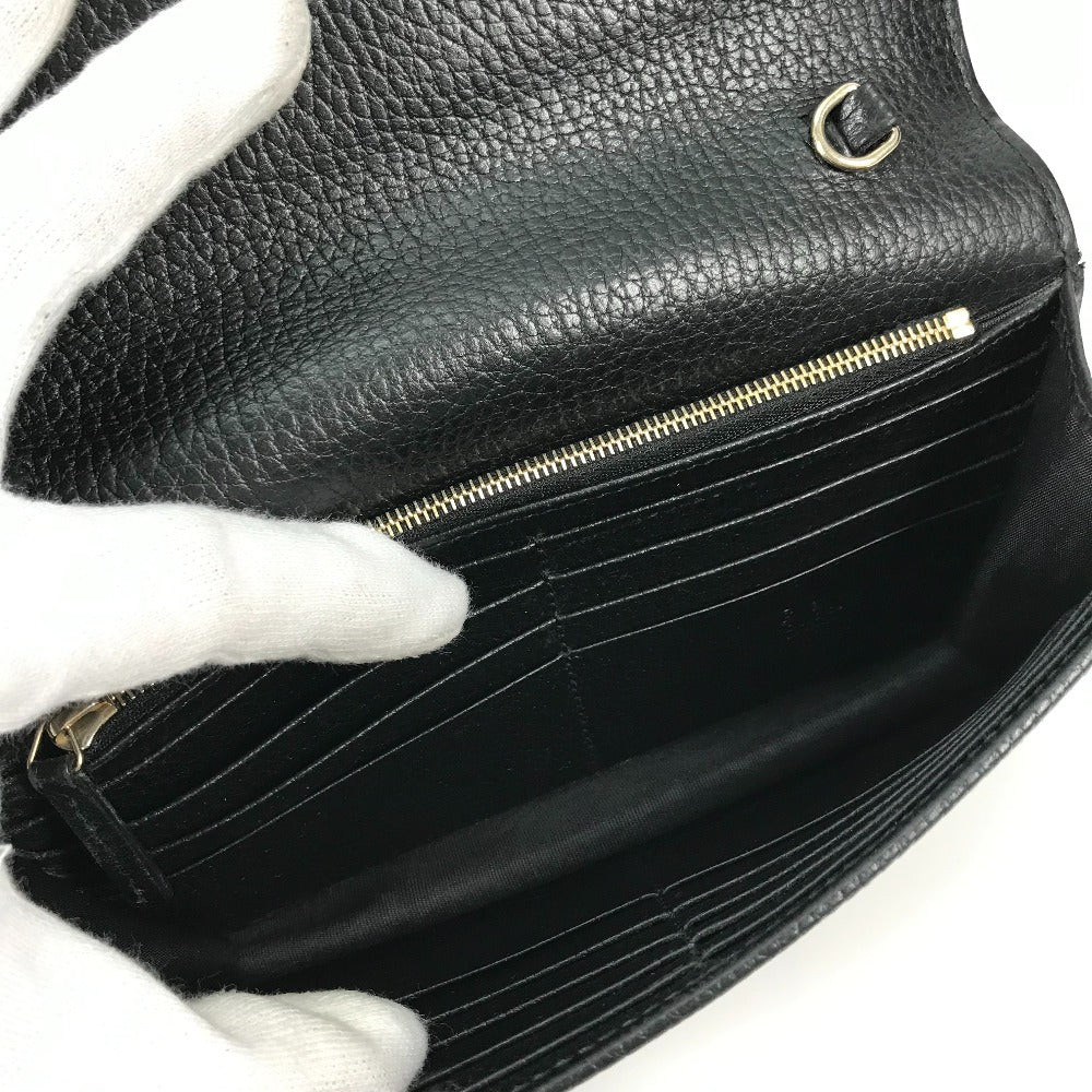 GUCCI Shoulder Bag 510314 leather black Interlocking G Chain wallet Women Used Authentic