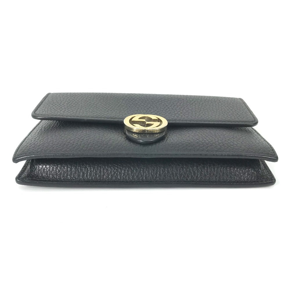 GUCCI Shoulder Bag 510314 leather black Interlocking G Chain wallet Women Used Authentic