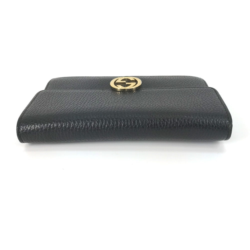 GUCCI Shoulder Bag 510314 leather black Interlocking G Chain wallet Women Used Authentic